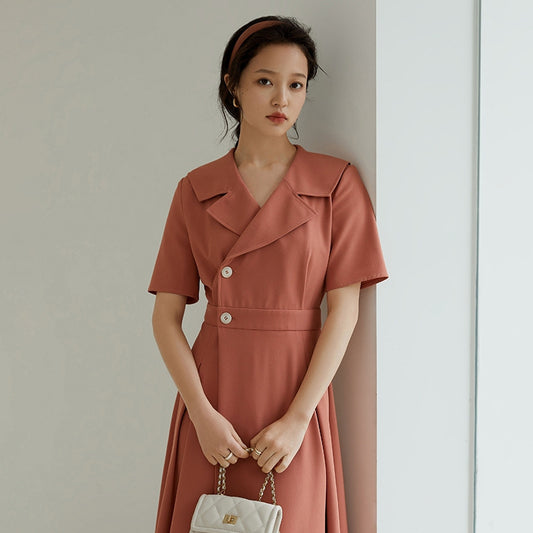 Professional Suit Dress Female Summer New Hepburn Style Temperament Was Thin Long Skirt