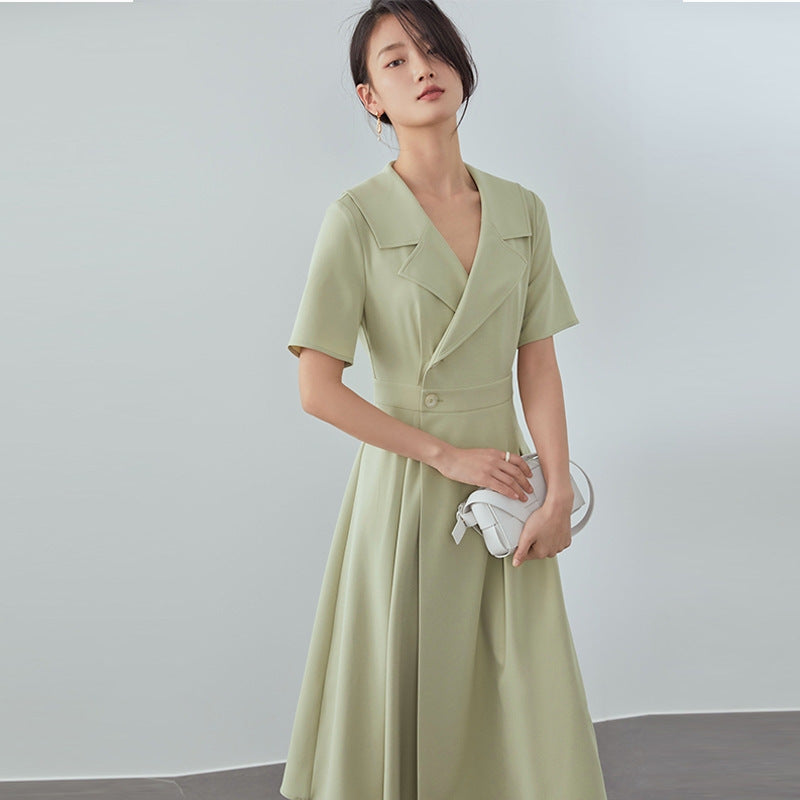 Professional Suit Dress Female Summer New Hepburn Style Temperament Was Thin Long Skirt