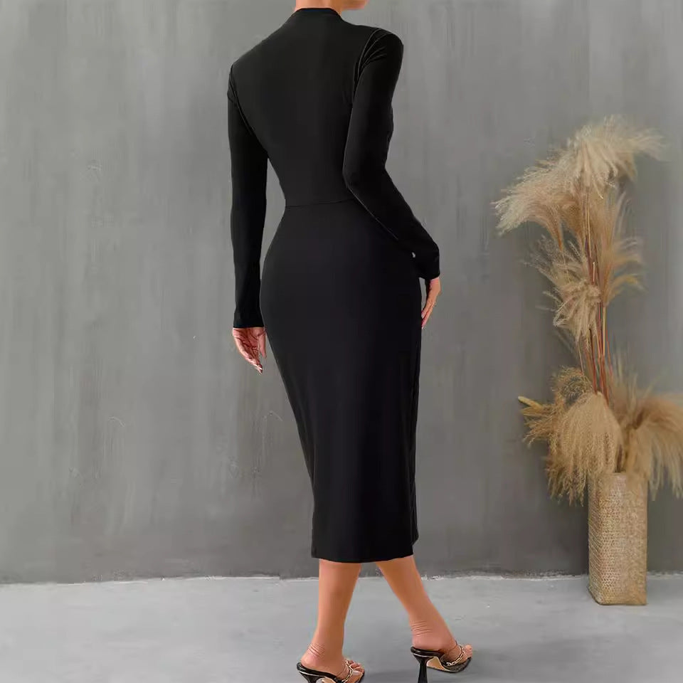 Split Sexy Dress Slim Fit Knitted Long-sleeved Dress