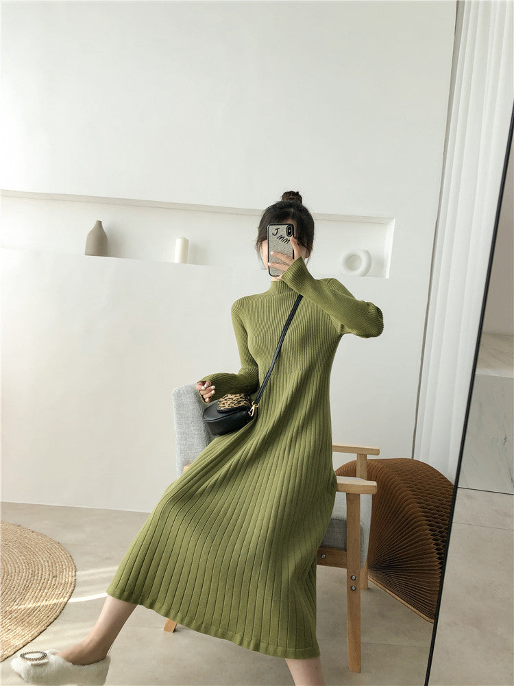 Half Turtleneck Base Ride A- Line Woolen Skirt Women