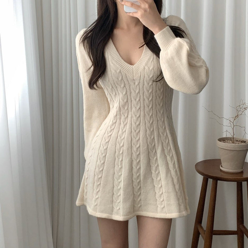 Elegant Twist Knitted Dress Women's