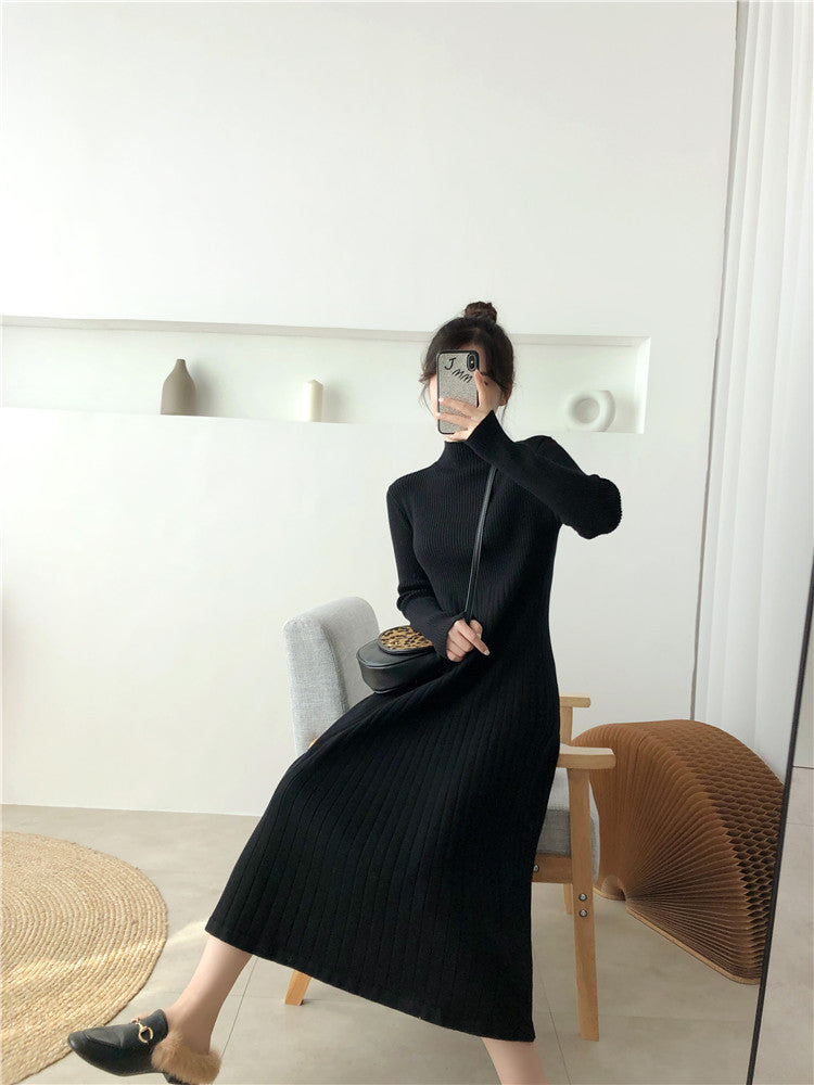 Half Turtleneck Base Ride A- Line Woolen Skirt Women